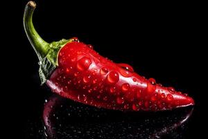 Red Chili peppers covered in water droplets. Studio light. photo