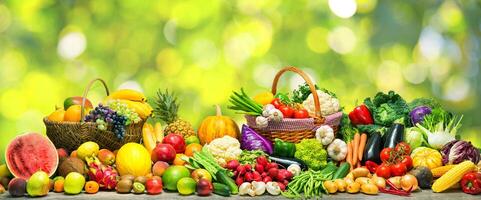 Fresh vegetables and fruits background photo