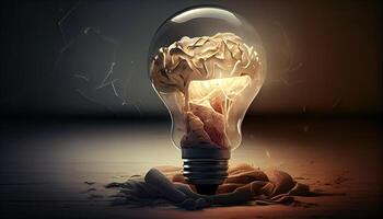 Creative Idea with Brain and Light Bulb Generative AI photo