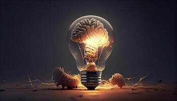 Creative Idea with Brain and Light Bulb Generative AI photo