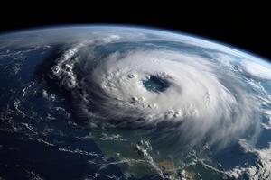 Super Typhoon, tropical storm, cyclone, hurricane, tornado, over ocean. Weather background. Typhoon, storm, windstorm, superstorm, gale moves to the ground. . photo