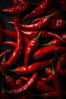 Red hot chilli peppers pattern texture background. Close up. A backdrop of Red hot chilli peppers. . photo