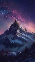 Night landscape with colorful Milky Way at mountains. Starry sky with hills at summer. Beautiful Universe. Space background. . photo