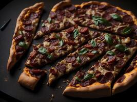 Pizza en hermosa antecedentes para restaurante ai generativo foto