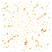 Confetti explosion PNG for the festival background. Golden party ribbon and confetti burst. Golden confetti blast isolated on transparent background. Carnival element PNG. Birthday celebration.