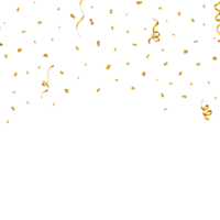 Golden confetti falling isolated on a transparent background. Shiny golden party tinsel and confetti falling on PNG background. Confetti PNG for carnival background. Festival and anniversary elements.