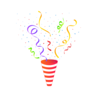 Confetti explosion PNG for the birthday background. Colorful party cap and confetti design. Multicolor confetti blast isolated on transparent background. Carnival element PNG. Birthday celebration.