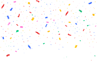 Colorful party tinsel and confetti falling PNG. Confetti PNG for festival background. Colorful confetti falling isolated on transparent background. Carnival elements. Birthday celebration PNG.