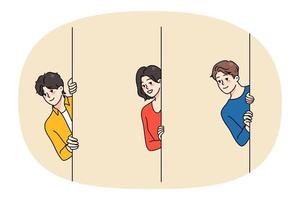 Diverse people peeking from around corner vector