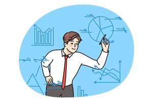 Businessman work with graphs in company office vector