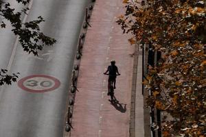 Bilbao, Vizcaya, Spain, 2023 - cyclist on the street, bicycle mode of transportation in Bilbao city, spain photo