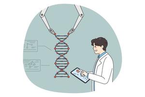 Scientist operate robotic arm work on DNA vector