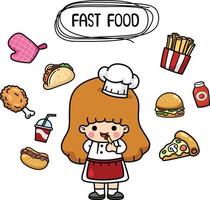 illustration isolated set cartoon fast food vector