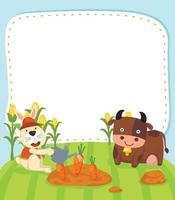 Empty banner template with cartoon rabbit and cow illustration vector