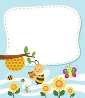 Empty banner template with cute bee collect honey illustration vector