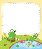 Empty banner template with frogs living in the pond illustration vector