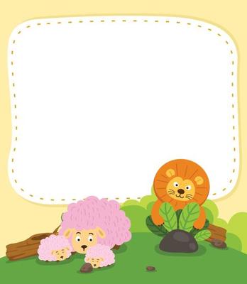 Empty banner template with lion hunting a sheep illustration