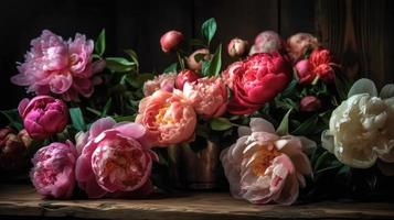 Romantic bouquet of peonies in the interior. photo