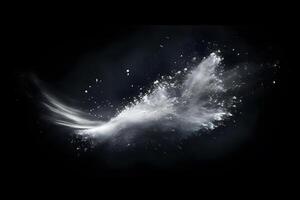 Abstract design of white powder snow cloud explosion on dark background photo