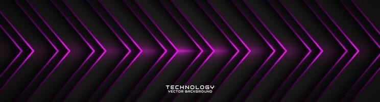 3D black techno abstract background overlap layer on dark space with purple arrow effect decoration. Modern graphic design element cutout style concept for banner, flyer, card, or brochure cover vector