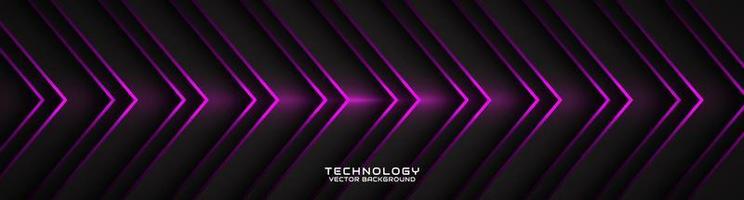 3D black techno abstract background overlap layer on dark space with purple arrow effect decoration. Modern graphic design element cutout style concept for banner, flyer, card, or brochure cover vector