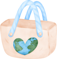 Empty Eco-Friendly reusable shopping tote Bag with earth symbol watercolor png