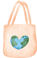 vide respectueux de la nature réutilisable achats fourre-tout sac avec Terre symbole aquarelle png