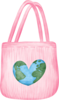 Empty Eco-Friendly reusable shopping tote Bag with earth symbol watercolor png