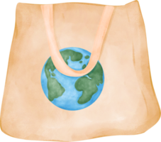 Empty Eco-Friendly reusable shopping tote Bag with earth symbol watercolor png