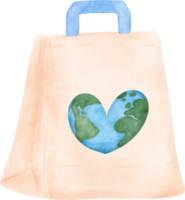 Empty Eco-Friendly reusable shopping tote Bag with earth symbol watercolor png