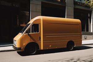 Modern delivery truck with cargo for on time deliveries. photo