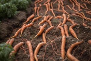 Carrots in ground, abstract garden. photo