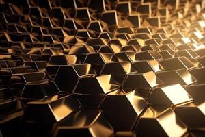 futurista oro hexagonal textura antecedentes 3d representación. ai generado foto