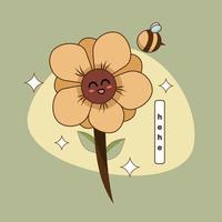 linda girasol con abeja ilustración vector