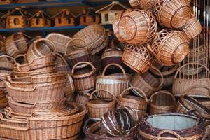 Traditional handmade baskets in street shop photo