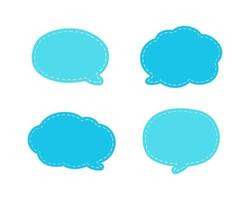 Blank Comic Style Speech Bubbles with Dashed Line. Simple Flat Stitched Design Vector Illustration Set.