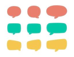 Blank Comic Style Speech Bubbles with Dashed Line. Simple Flat Stitched Design Vector Illustration Set.