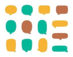 Blank Comic Style Speech Bubbles with Dashed Line. Simple Flat Stitched Design Vector Illustration Set.