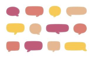 Blank Cute Speech Bubble with Dashed Line. Simple Flat Scrapbook Stitched Design Vector Illustration Set.