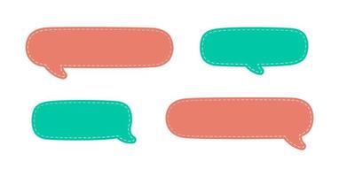 Blank Cute Speech Bubble with Dashed Line. Simple Flat Scrapbook Stitched Design Vector Illustration Set.