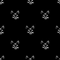 Seamless pattern with cat head illustration in minimalist outline style on black background vector