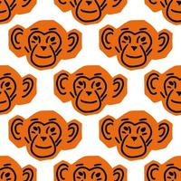Seamless pattern with Monkey head illustration in minimalist cutting style on white background vector