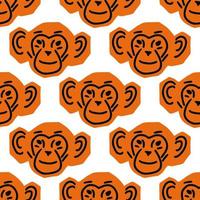 Seamless pattern with Monkey head illustration in minimalist cutting style on white background vector