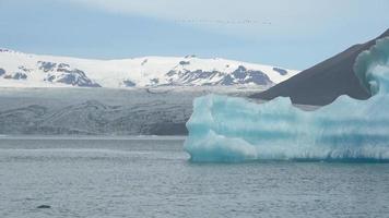 Island, Jokulsarlon-Lagune, türkisfarbene Eisberge, die in der Gletscherlagune auf Island schwimmen. video