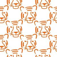 Seamless pattern with Tiger head illustration in outline style on white background vector