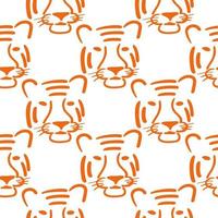 Seamless pattern with Tiger head illustration in outline style on white background vector