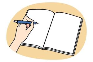 Person hand writing in notebook with pen vector