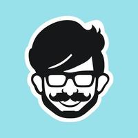 Die-cut sticker, hipster character portrait, programmer face vector illustration.