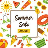 caliente verano venta. invitación para compras con 30 por ciento apagado. playa venta. vector