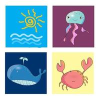 cute ocean and sea underwater life character set vector